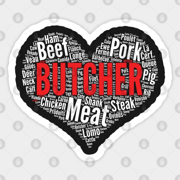 Butcher Heart Shape Word Cloud Design Meat Lover print Sticker by theodoros20